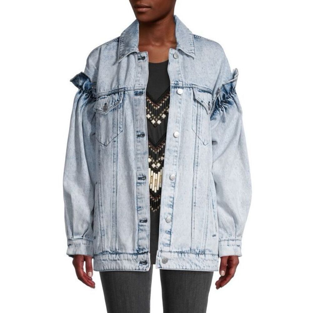 Avec Les Filles Anthropologie Oversized Acid Wash Denim Jacket Size Medium
